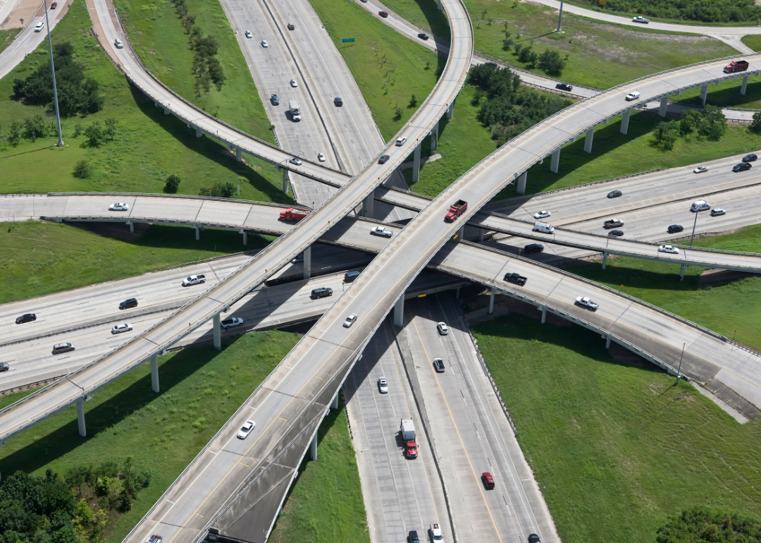 Aerial view of highway interchange infrastructure.