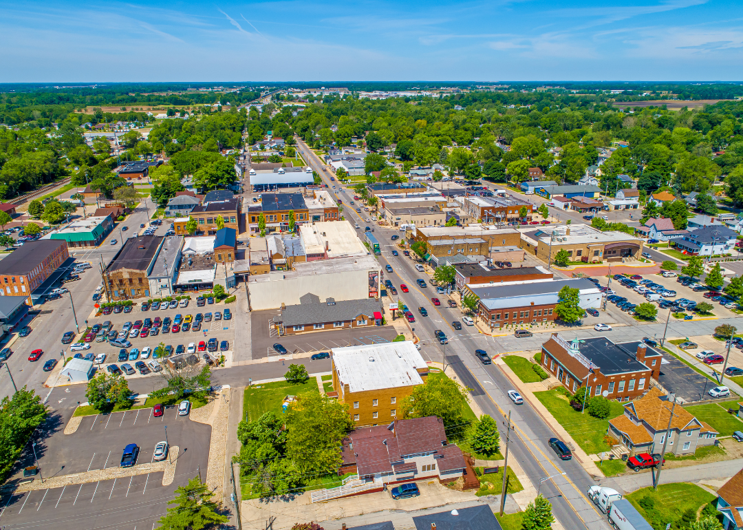 An aerial view of Nappanee, Indiana, on a sunny day.