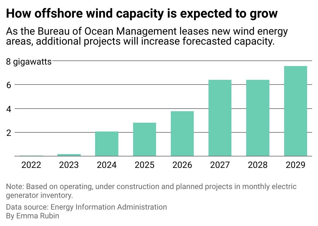 Bar chart showing how offshore wind capacity is expected to grow through 2029