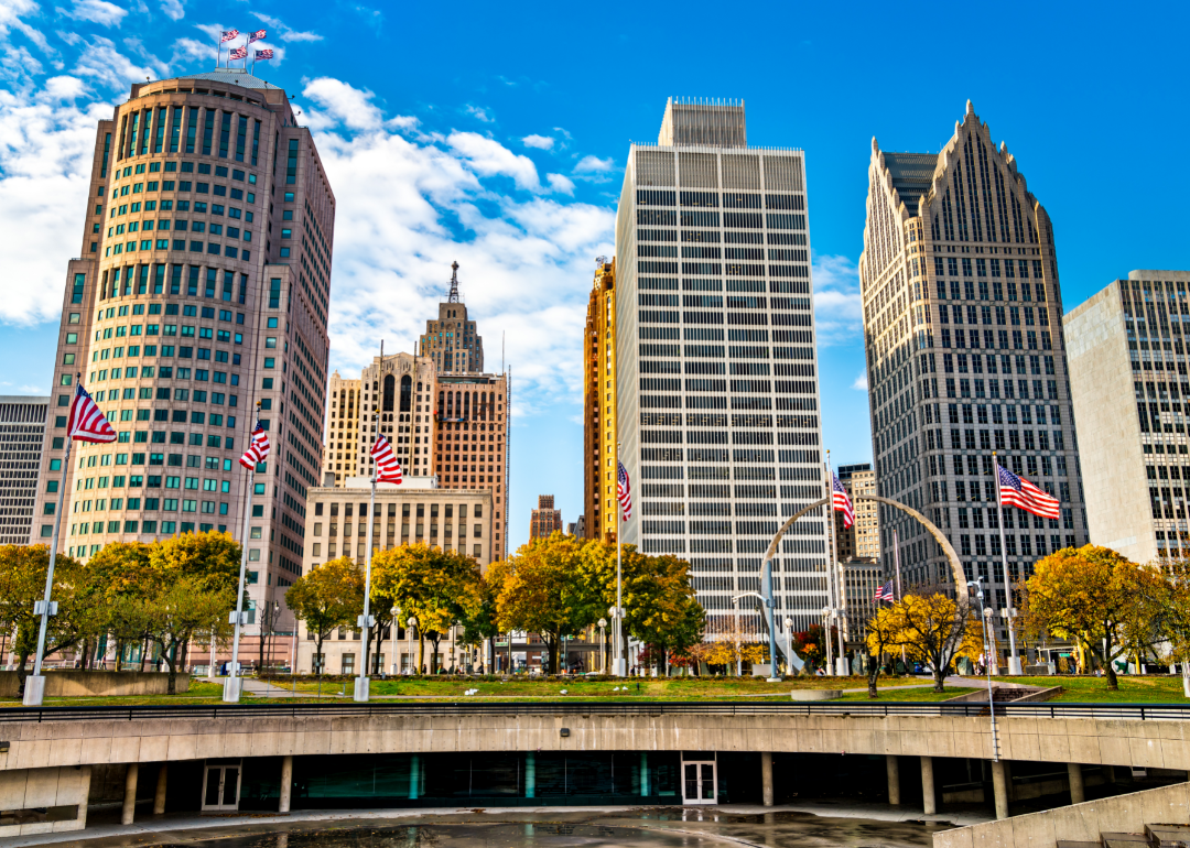 Buildings in downtown Detroit as seen from Hart Plaza.