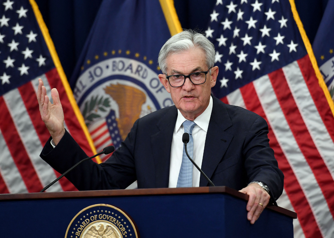 Federal Reserve Board Chair Jerome Powell speaks during a news conference at the Federal Reserve in Washington, DC, on March 22, 2023.
