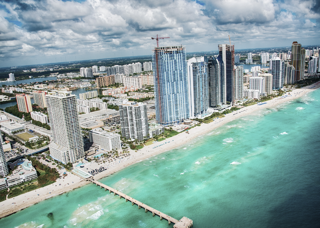 Aerial view of a beach in Miami.