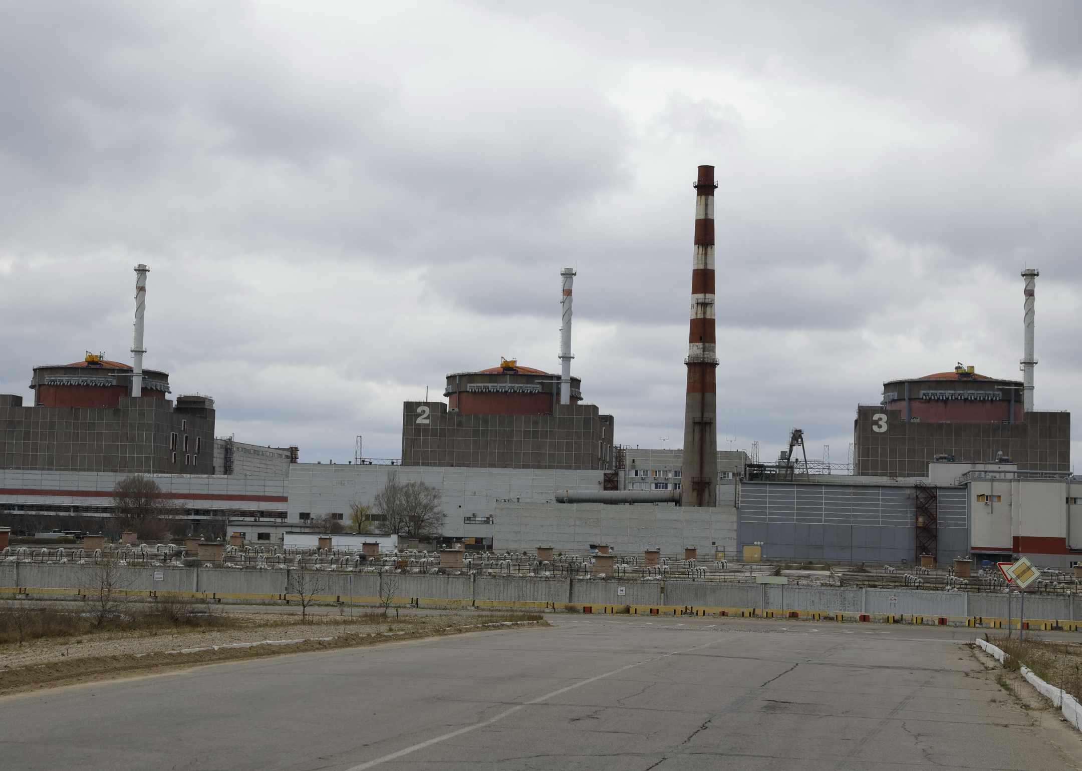 Wide shot of the Zaporizhzhia nuclear power plant in southern Ukraine