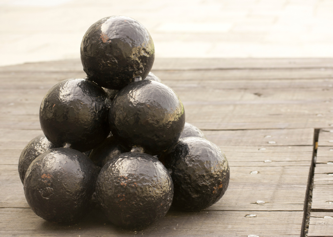 A stack of old cannonballs.