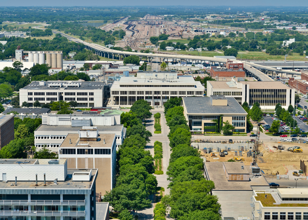 An aerial view of Lincoln, Nebraska.