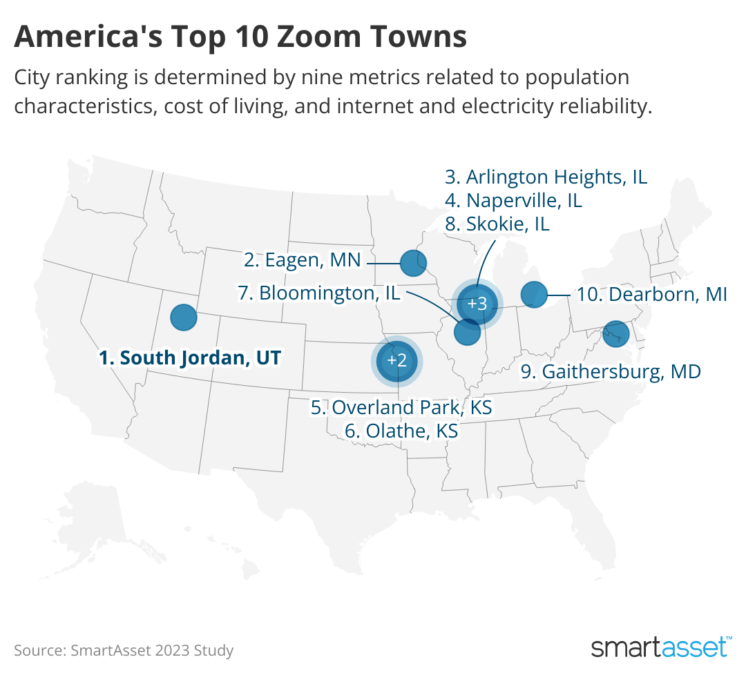 Map of top ‘zoom towns’ in the U.S.