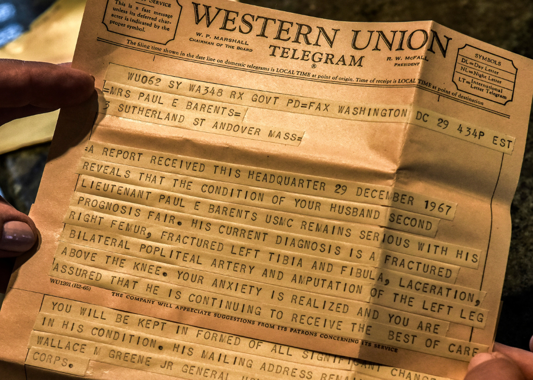 A Western Union telegram sent to the mother of a soldier who had been killed in World War II.