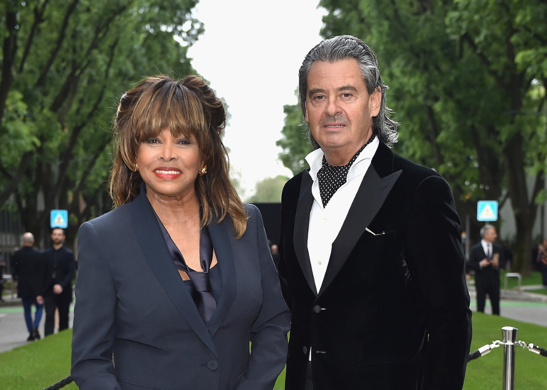 Tina Turner and Erwin Bach attend the Giorgio Armani 40th Anniversary Silos Opening And Cocktail Reception on in Milan, Italy.