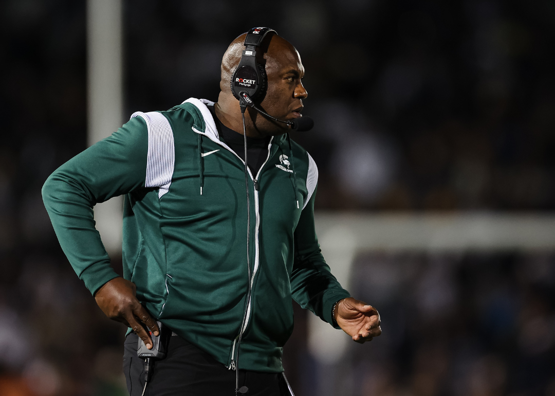 Head coach Mel Tucker of the Michigan State Spartans reacts to a play against the Penn State Nittany Lions during the second half at Beaver Stadium on November 26, 2022 in State College, Pennsylvania. 