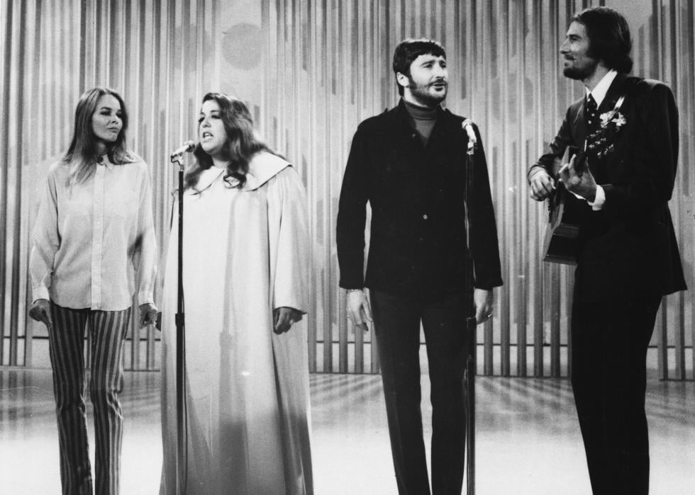 "The Mamas and the Papas", folk rock group, during their guest appearance on the "Ed Sullivan Show" TV Program.
