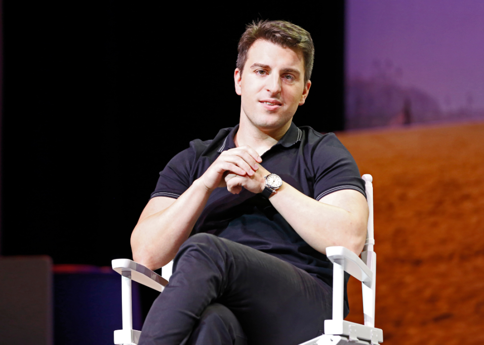 Brian Chesky appears on stage during the 'The Game Plan: Strategies for Entrepreneurs' Airbnb Open. 