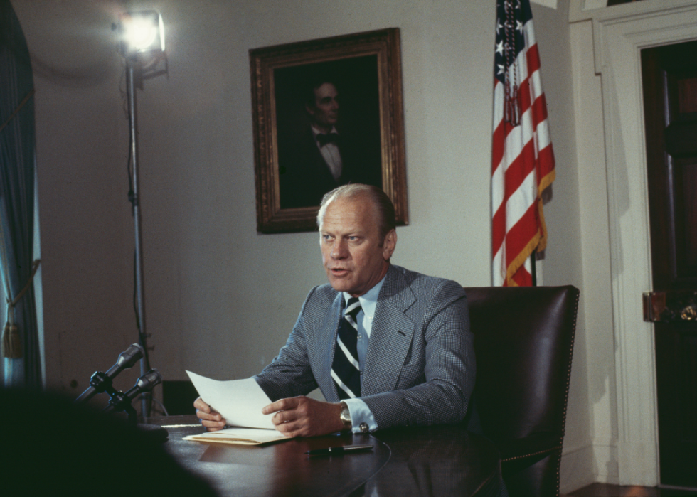 President Ford speaking from the White House Cabinet Room.
