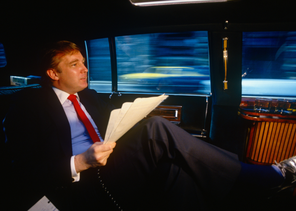Donald Trump in his limousine, circa 1987