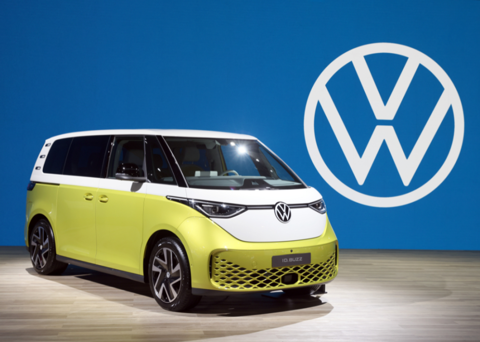 The Volkswagen ID. Buzz is on display at the 2022 Los Angeles Auto Show on November 18, 2022 in Los Angeles, California.