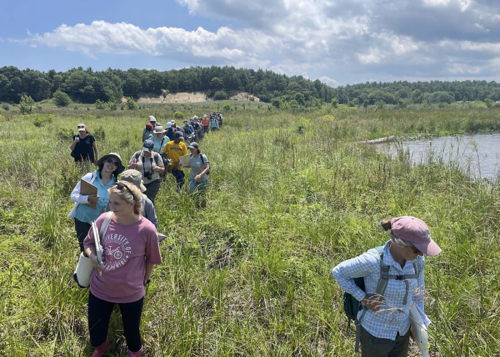 Students, scientists and practitioners spend time at Mass Audubon’s Tidmarsh Wildlife Sanctuary to learn from past restoration work.