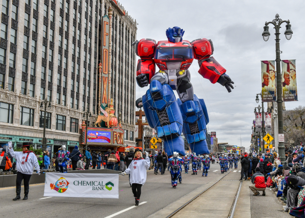 The Chemical Bank and Transformers float come down Woodward Ave during the Thanksgiving Day Parade on Thursday November 22, 2018, in Detroit, MI.