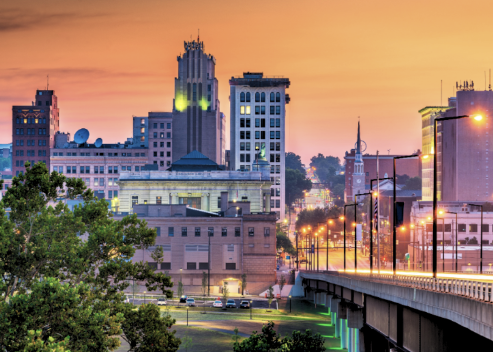 Youngstown downtown skyline at twilight.