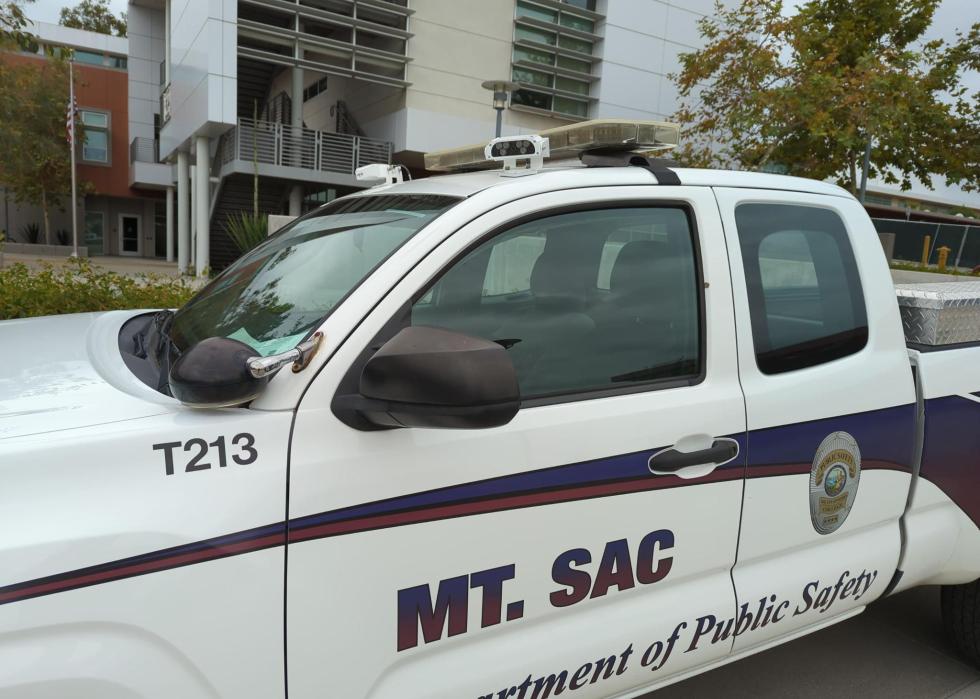 A photo of a police car - Automated license plate readers are mounted on Mt. SAC campus police vehicles to scan traffic on campus.