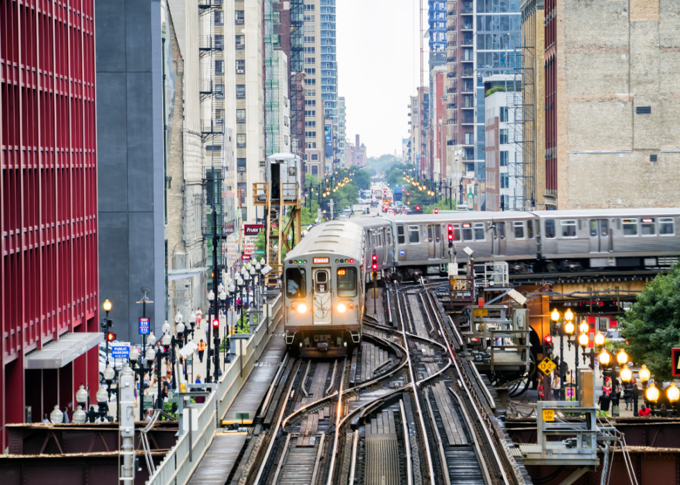 The 'L' Brown Line operating in Chicago's Loop