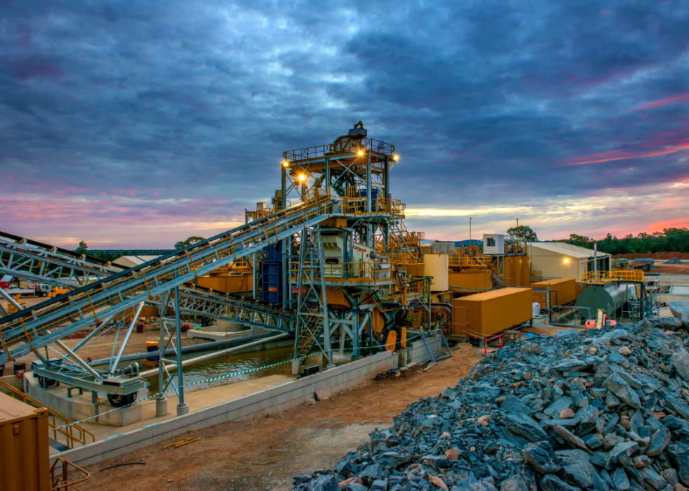 A mining site in operation at dusk.