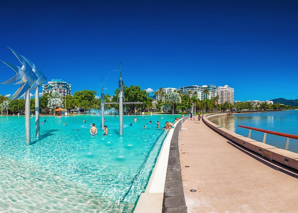 The Esplanade in Cairns with swimming lagoon and the ocean