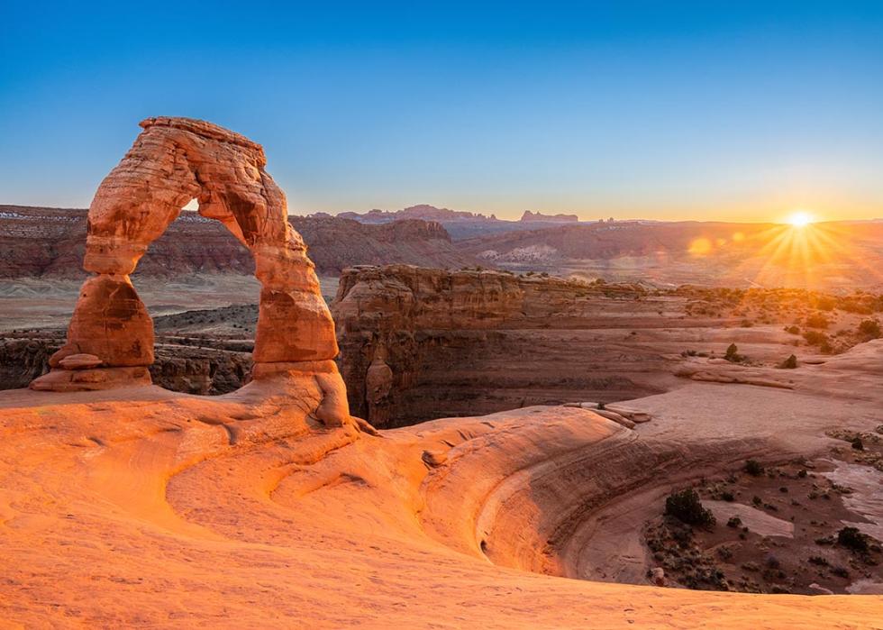 Delicate Arch at Sunset in Arches National Park near Moab, Utah.