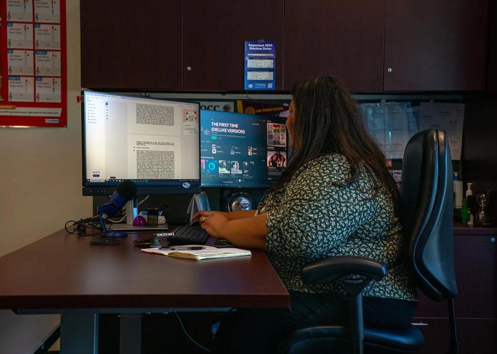 Gabriella Cázares-Kelly works in her office in Tucson, Arizona. 