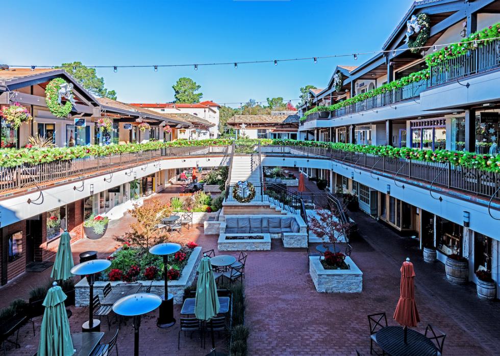 A plaza decorated for Christmas in Carmel-by-the-Sea, California.