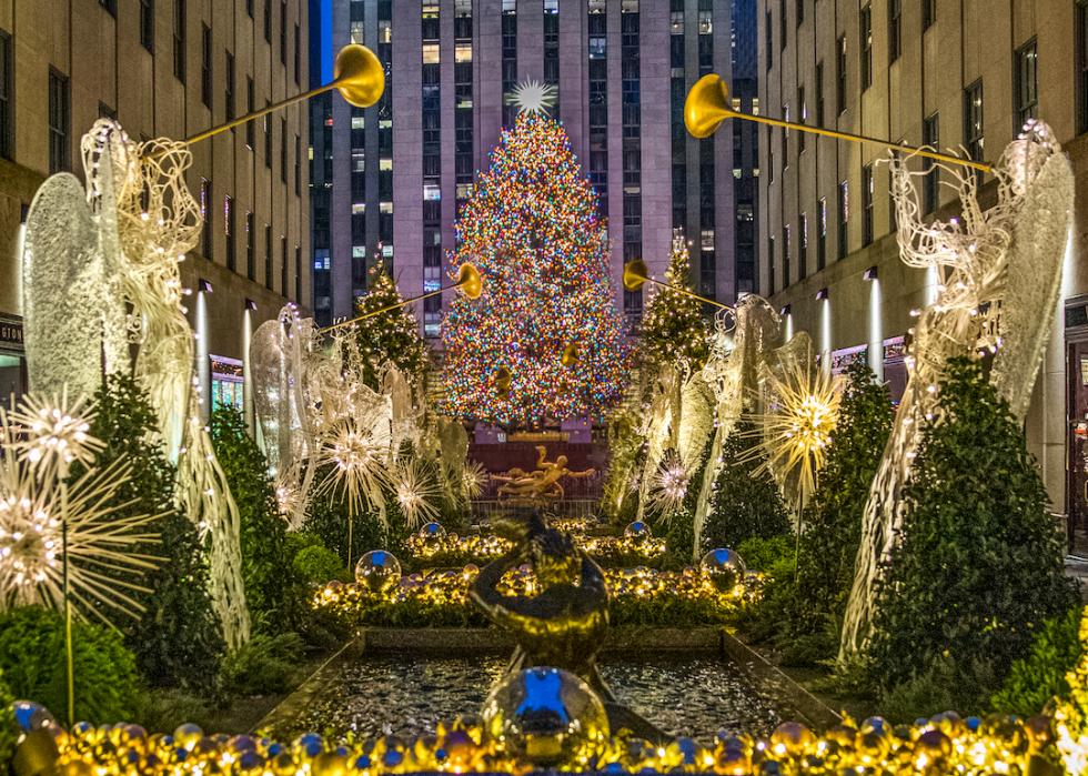 The Rockefeller Center Christmas tree in New York City, New York.