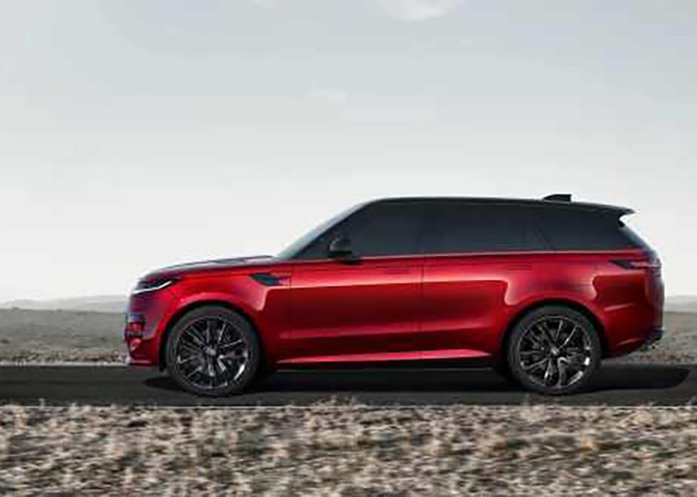 Red Land Rover Range Rover Sport parked on a road.