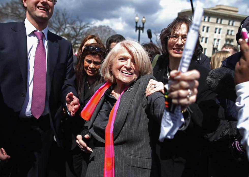 Edith Windsor leaves the Supreme Court on March 27, 2013 in Washington, D.C.