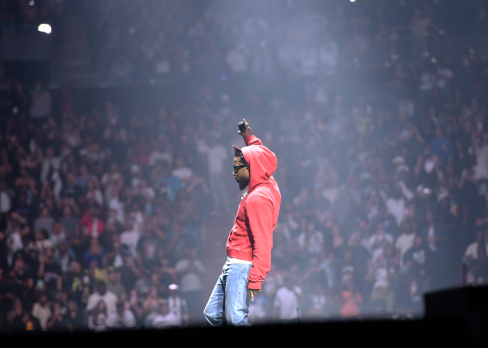  Kendrick Lamar performs onstage during The Pop Out – Ken & Friends Presented by pgLang and Free Lunch at The Kia Forum on June 19, 2024 in Inglewood, California.