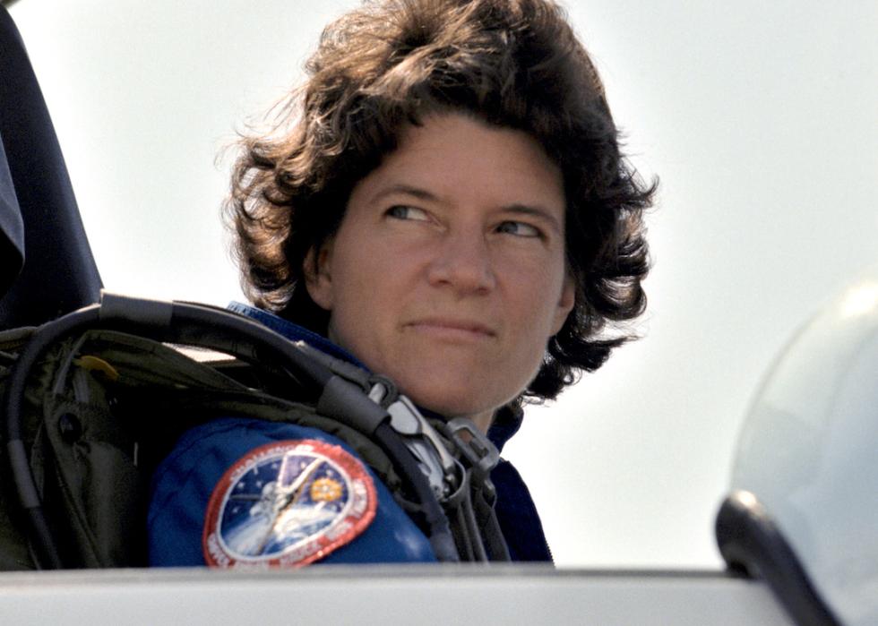 Astronaut Sally K. Ride, 41-G mission specialist, gets a last look of Houston from the ground prior to departing the area in a T-38 jet aircraft.