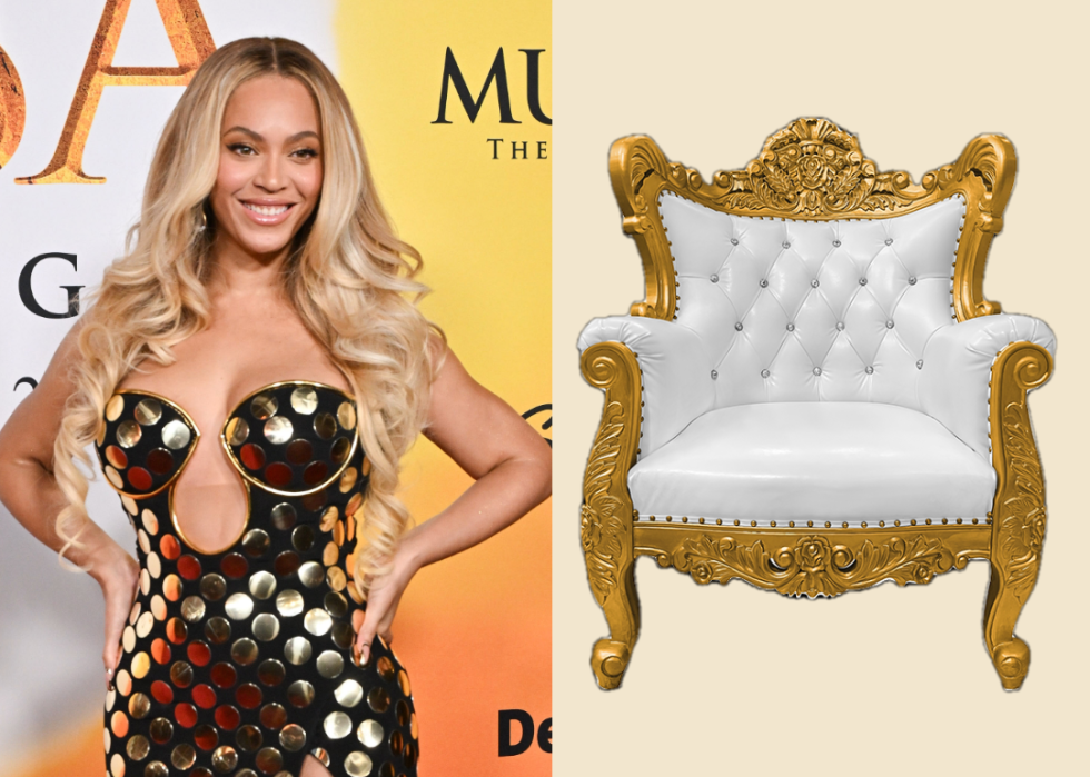 Composite image of Beyonce next to throne chair