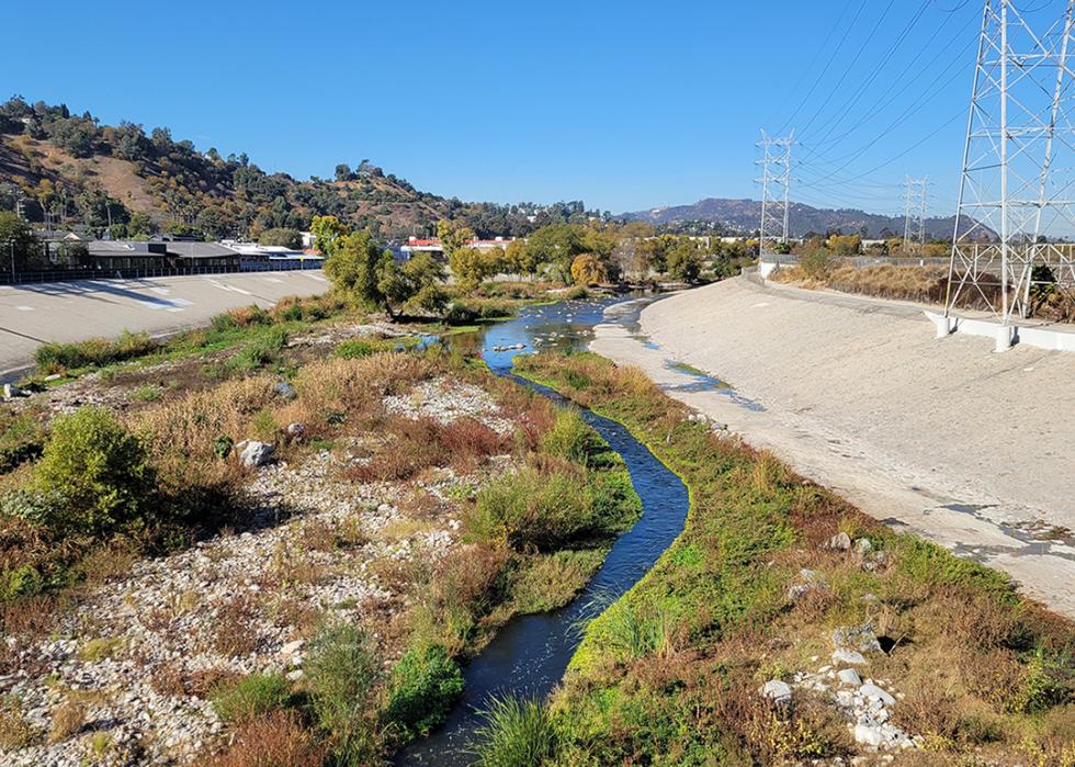 A view of the Los Angeles River from the Taylor Yard Bridge. 