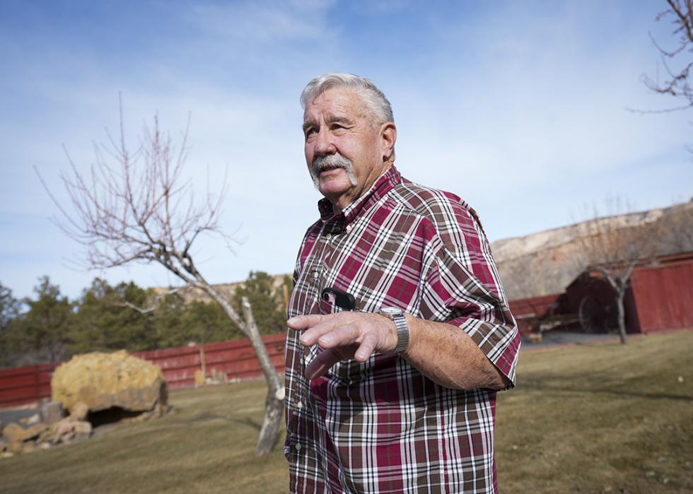 Wade Barney in his backyard in Escalante.