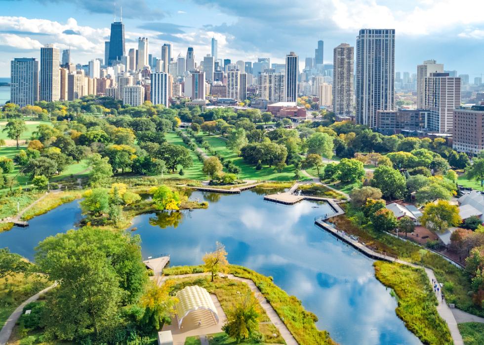 Aerial view of the Chicago skyline in Illinois.