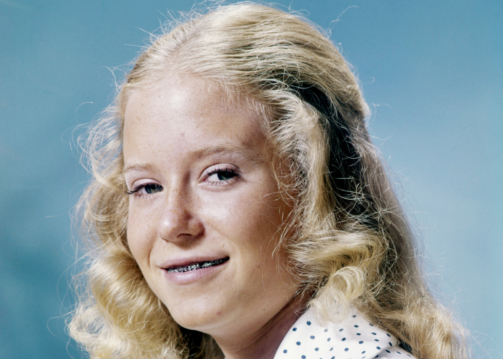 Studio portrait of American actor Eve Plumb, circa 1972. 