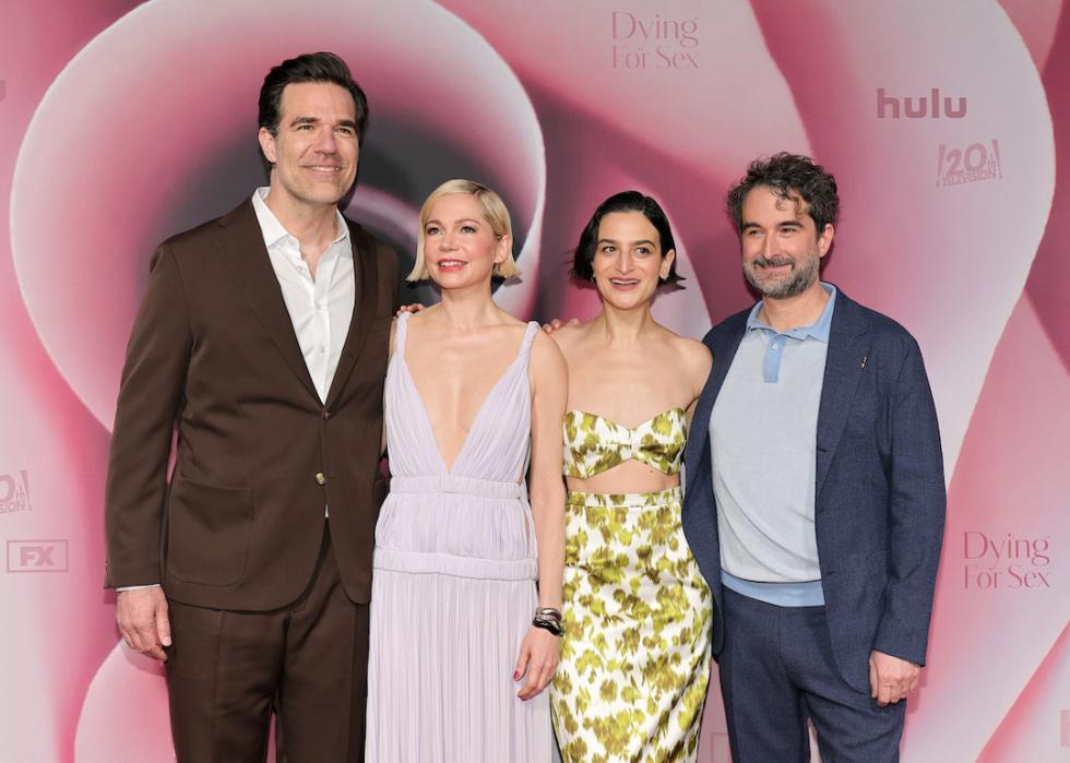 Actors Rob Delaney, Michelle Williams, Jenny Slate, and Jay Duplass attend FX's "Dying For Sex" premiere. New York premiere at SVA Theater on April 2, 2025 in New York City.