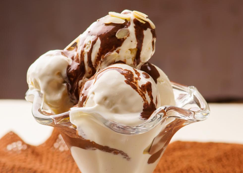 Vanilla ice cream with fudge swirl.