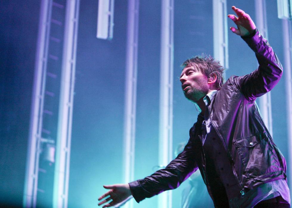 Thom Yorke of Radiohead performs on stage in 2008.
