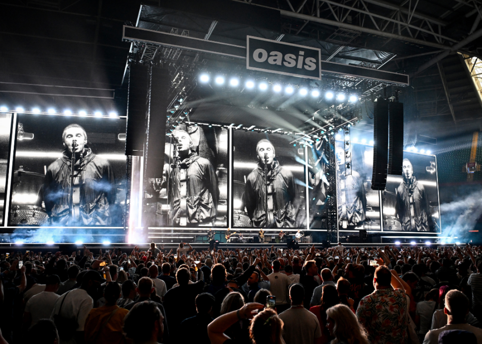 Oasis perform on stage during the opening night of their Live 25' Tour at Principality Stadium on July 04, 2025 in Cardiff, Wales.