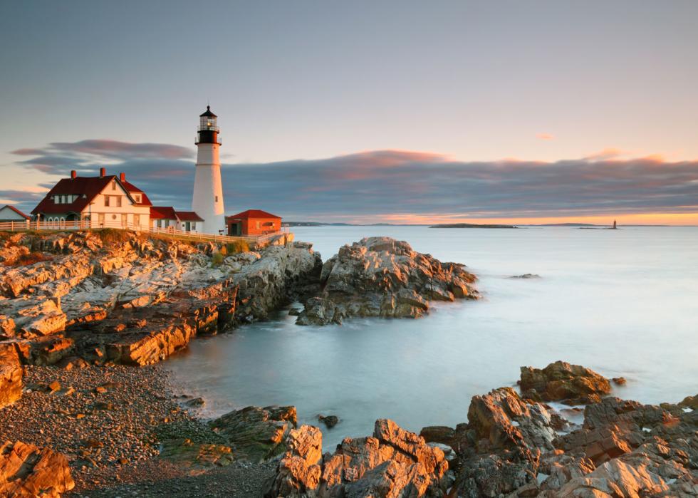 Portland Head Light at sunrise, Fort Williams, Portland, Maine, USA