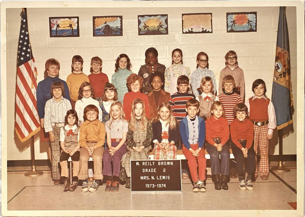 Class photo for a 2nd grade class in 1973-74