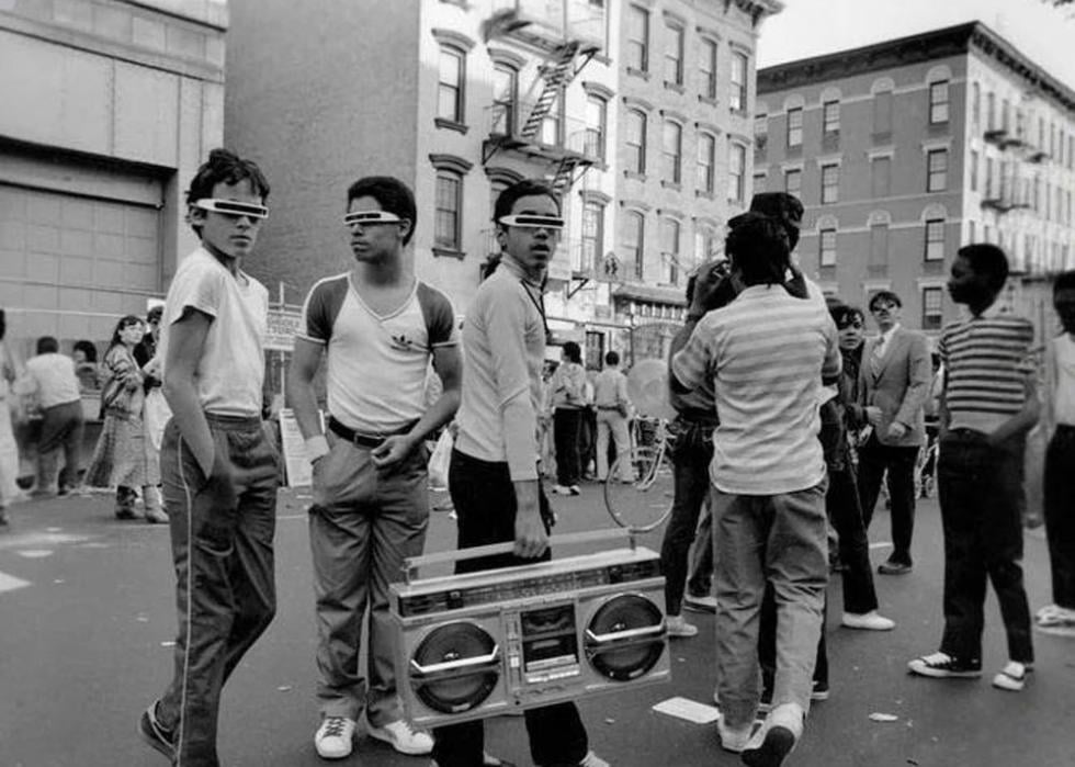 Kids hanging out in the street in NYC in the 80s