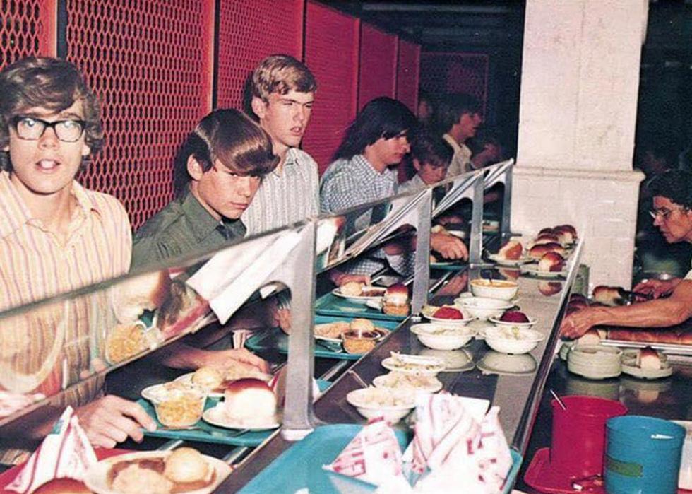 Kids lined up for school lunch 
