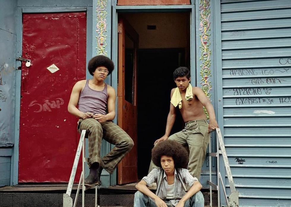 Three guys hanging out in Spanish Harlem in 1975