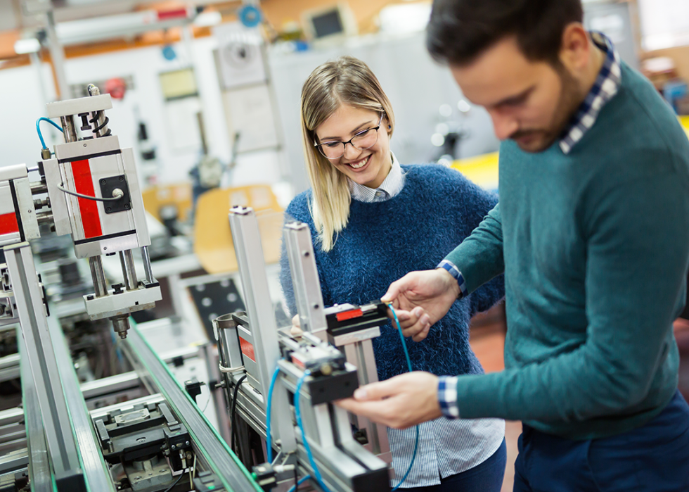 Students working on engineering class project.