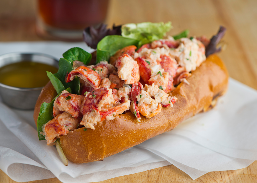 Maine lobster roll with lettuce and butter.