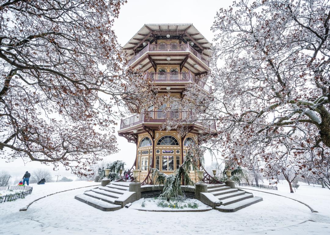 Baltimore’s Patterson Park Pagoda in the snow.